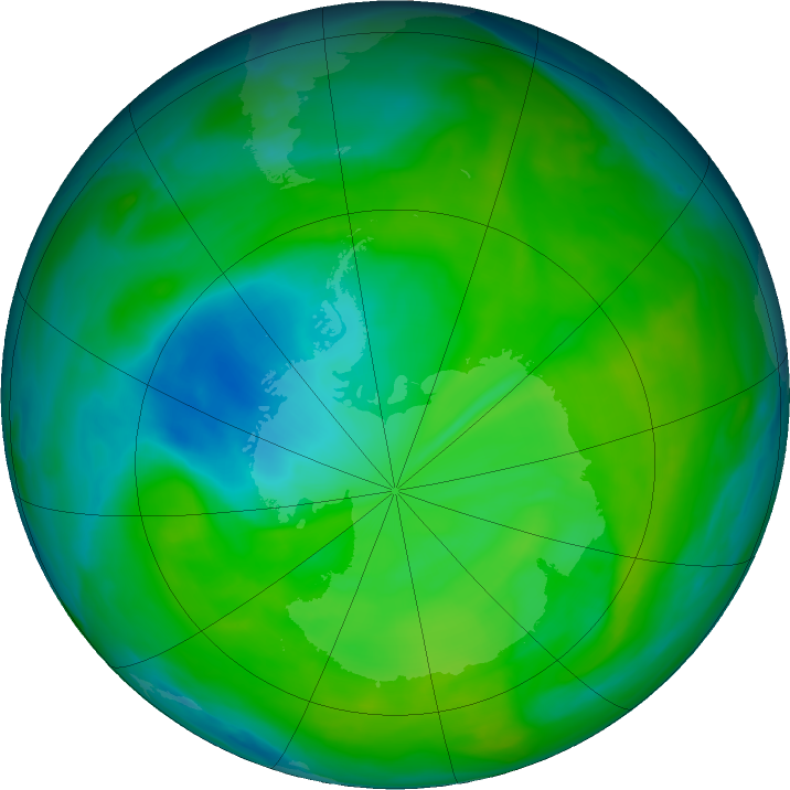 Antarctic ozone map for 08 December 2018
